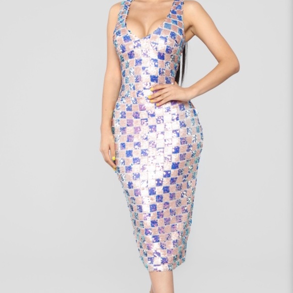 NWOT Pink Checkered Sequin Dress - Picture 1 of 5